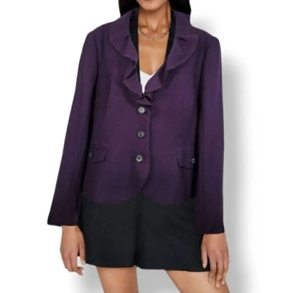 NEW Zara Woman Wool Blend Ruffle Neck Blazer Jacket in Plum Purple Size XL - Picture 1 of 11